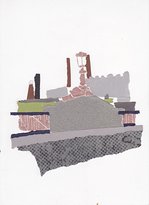 Collage drawing made looking across Heuston Bridge at Guinness Brewery, Dublin