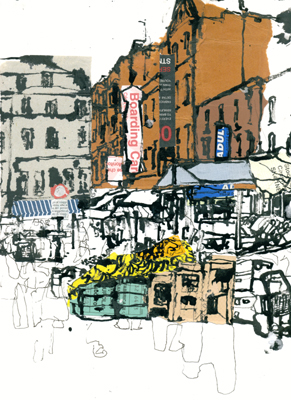 Collage drawing made at Moore Street Market, Dublin