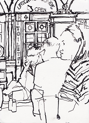 Ink drawing made in The Stag's Head pub, Dublin