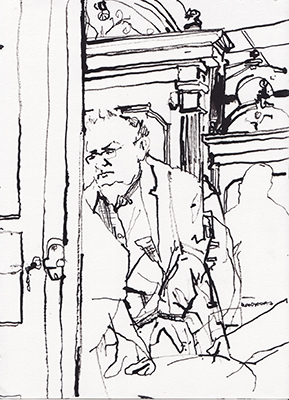 Ink drawing made in Ryan's of Parkgate Street pub, Dublin