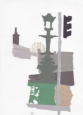 Collage drawing made on Grattan Bridge looking towarrds Adam and Eve's church, Dublin