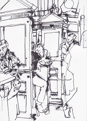 Ink drawing made in The Palace pub, Dublin