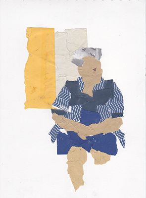 Collage drawing of an old woman made at Pra&ccedil;a Lu&iacute;s de Cam&otilde;es, Lisbon